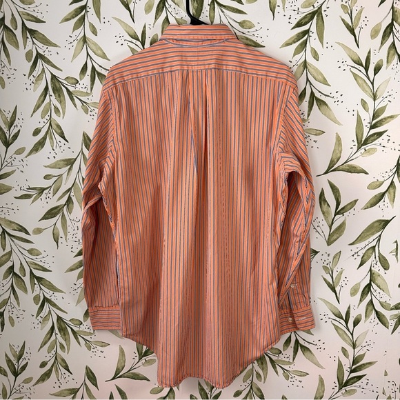 Ralph Lauren Cotton Button Down Shirt. 15 1/2. Medium. Orange and Blue Stripes. - Picture 4 of 8